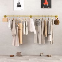 Kleiderstange Gold Industrial Design Wandgarderobe 180 cm für die Wand Garderobenstange Schlafzimmer Flur Garderobe Wandmontage mit 3 Haken von UNHO