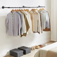 Kleiderständer für die Wand, Kleiderstange Garderobenstange im Industrie-Design, 3 Stufen verstellbar, Wandmontage, schwarz von UNHO