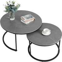 Marmor Couchtisch 2er Set, runder Satztische mit schwarz Metallrahmen, moderner Wohnzimmertisch Sofatisch 60 × 40cm / 80 ×40 cm - Unho von UNHO