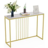 Konsolentisch Gold Schmal Marmor, Skandinavisch Eingangtisch mit Gold Metallgestell, Flurtisch für Schlafzimmer Wohnzimmer, weiß 100×30×79cm von UNHO