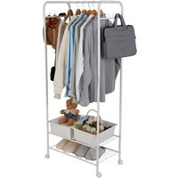 Metall Kleiderständer Kleiderstange Garderobenständer mit Rollen und Schuhablage Weiß, 70 x 36,5 x 152 cm von UNHO