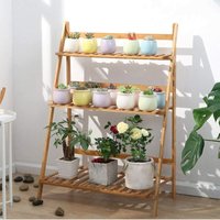 Blumentreppe aus Holz, 3 Ebenen Pflanzentreppe Klappbar Blumenständer für innen draußen, Blumenleiter Bambus 70 x 38 x 97cm, Braun von UNHO