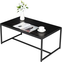 Couchtisch Modern Marmor rechteckig Wohnzimmertisch Kaffeetisch, Beistelltisch mit Metallgestell, Schwarz 100x60x42cm von UNHO