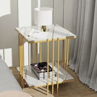 Nachttisch Marmor, Beistelltisch 2 Ablagen, modern Couchtisch Nachtkommode Nachtschrank platzsparend, für Schlafzimmer, Wohnzimmer von UNHO