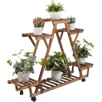 Blumenregal rollbar Blumentreppe mit 6 Ebenen Pflanzentreppe für Balkon Garten Holz - Unho von UNHO