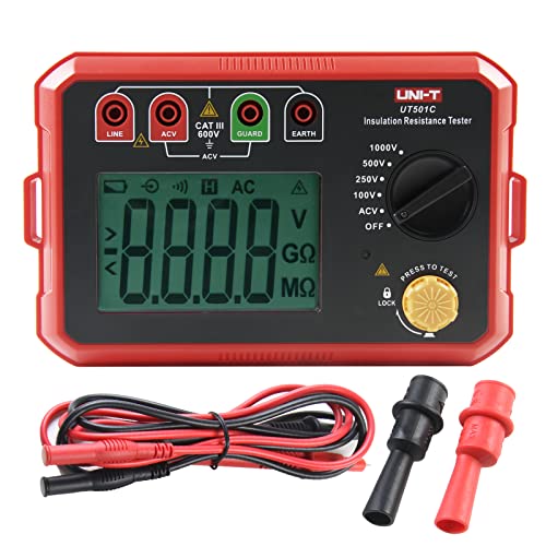 UNI-T UT501C Isolationswiderstandsmessgerät 1000V 5GΩ Isolierung Widerstand Tester, Digitale Megohmmeter Isolationsmessgerät Isolationstester Auto Range mit Hintergrundbeleuchtung von UNI-T