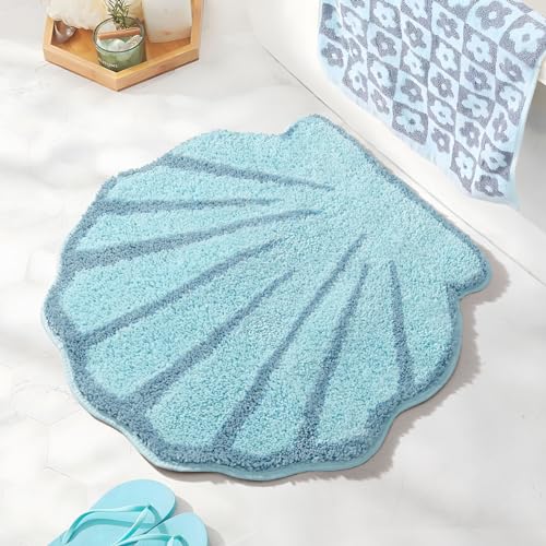 UNIBATH Muschel-Badezimmerteppiche und -matte, niedlicher Strand-Badematte für Cartoon-Meer, Badezimmer-Dekor, Aquablau, Badteppich, Plüsch, rutschfeste Fußmatte, saugfähig, Badewannenteppich, UNIBATH Muschel-Badezimmerteppiche und -matte, niedlicher Strand-Badematte für Cartoon-Meer, Badezimmer-Dekor, Aquablau, Badteppich, Plüsch, rutschfeste Fußmatte, saugfähig, Badewannenteppich, von UNIBATH