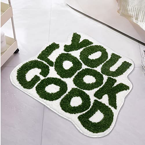 UNIBATH You Look Good Badematte, grün, Bathoom-Teppiche, lustig, niedlich, Badezimmerdekoration, adretter, kleiner, cooler Teppich, rutschfest, Mikrofaser, saugfähiger Duschteppich, 63.5x53.3 cm von UNIBATH