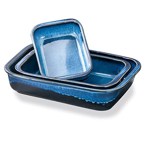 UNICASA Lasagneform Auflaufform, Porzellan Backform, Kuchenform Eckig Backform mit Griff für Lasagne Kuchen Tapas Bankett Backen Geschirr - Backofen Blau von UNICASA