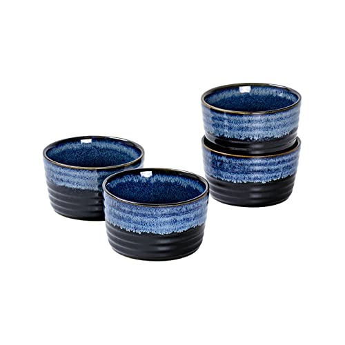 UNICASA Soufflé Förmchen, Creme Brulee Schälchen Blau 4 Stück, Souffleförmchen Porzellan Pastetenform, Creme Brulee Schälchen aus Keramik, Muffins sind für Backofen Mikrowelle geeignet - 4 x 240 ml von UNICASA