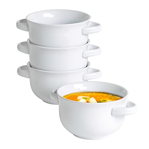 UNICASA Suppenschalen 4er Set, Suppenschale mit Henkel für 4 Personen, Porzellan Bouillontassen/Müslischale/Suppentassen/Schüssel mit Griffen - Set 4 x 650ml von UNICASA
