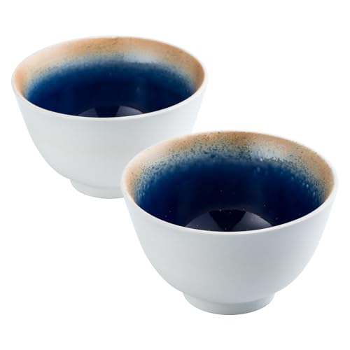 UNICASA Suppenschalen Porzellan, 2er Set Japanische Ramen Schüssel Set, Ramen Bowl Set für Pasta Obst Nudel Salat, Mit Dunkelblau von UNICASA