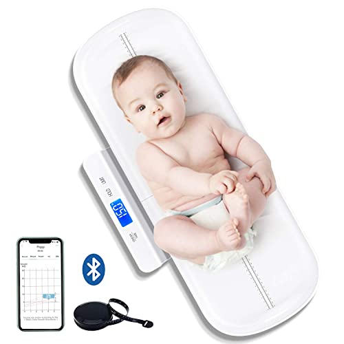 UNICHERRY Bluetooth Babywaage, Tierwaage, Multifunktionale baby waage mit herausnehmbarem Tablett, Babywaage digital mit Tara- und Haltefunktion, kostenlose App und Batterien (max: 100 kg) von UNICHERRY