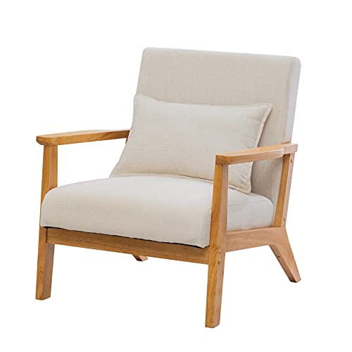 UNICOO - Mid-Century Moderner Akzentstuhl Stoff Lesesessel Einfache Montage Lounge Chair für Wohnzimmer Schlafzimmer (U202-1 Natur + Beige) von UNICOO