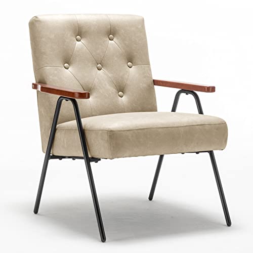 UNICOO - Moderne Akzentstühle, Mid-Century Sessel Wohnzimmerstuhl Freizeitstuhl mit Metallbeinen, Empfangs-Seitenstühle (ZKL-222K-Beige) von UNICOO