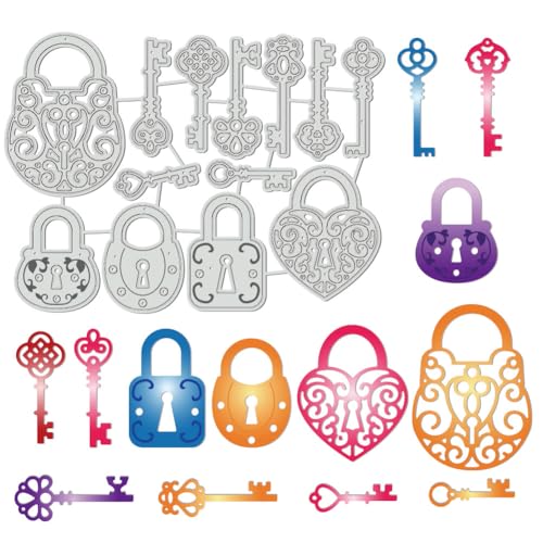 UNICRAFTALE 13 Stück Metall Stanzformen Mit Herzschloss Schlüssel Zum Gestalten von Karten Präge Stanzsets Für Papier Vorlagen Aufbewahrungstaschen Zubehör Für Bilderrahmen Scrapbooking Alben von UNICRAFTALE