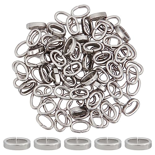 UNICRAFTALE 100 Stk 6x10 mm Ovaler Rechteck Schiebe Perlen Edelstahl Perlen Große Loch Lederschnur Schieber Perlen Verbindungsstück Leder Seil Clips Perlen Abstandshalter Perlen Für Armbänder von UNICRAFTALE