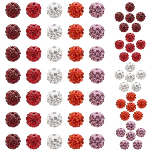 UNICRAFTALE 100 Stück 5 Farben Strassperlen 9-10mm Runde Discokugel Perlen Rote Strass Tonperlen Bling Glitter Zuckerbällchenperlen Für Halsketten Armbänder Ohrringe Schmuckherstellung von UNICRAFTALE