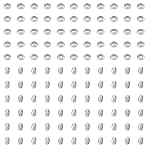 UNICRAFTALE 100 Stück Abstandsperlen Edelstahl Rondell Lose Perlen 5mm Metall Glatt Perlen Mit Großem Loch Flache Runde Perlen Perlen Abstandshalter Beschläge Zur Schmuckherstellung Loch 3mm von UNICRAFTALE
