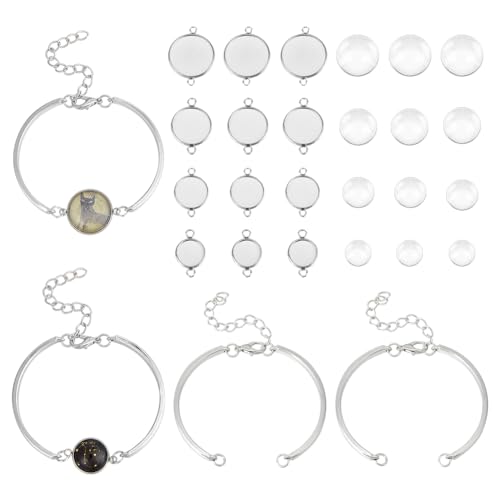 UNICRAFTALE 12 Set 4 Größen DIY Armbänder Herstellung Set Edelstahl Verstellbare Rohlinge Armbänder Legierung Rund Cabochon Armbänder Lünette Mit Glas Cabochons Für Schmuckherstellung Fach 10~16mm von UNICRAFTALE