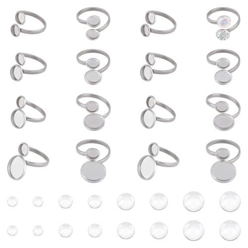 UNICRAFTALE 16 Set 4 Größen Fingerring Rohling Verstellbare Manschettenring Fassungen Cabochon Ring Basis Edelstahl flache Runde Pad Ring Basis Beschläge Lünettenschale Für Schmuckherstellungszubehör UNICRAFTALE 16 Set 4 Größen Fingerring Rohling Verstellbare Manschettenring Fassungen Cabochon Ring Basis Edelstahl flache Runde Pad Ring Basis Beschläge Lünettenschale Für Schmuckherstellungszubehör von UNICRAFTALE