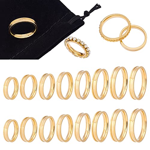UNICRAFTALE 16 Stück Größe 6~13 Golden Blank Core Ring Edelstahl Gerillter Ring Mit Samtbeuteln Runder Leerer Ring Für Einlegeringe Schmuck Bandherstellung Und Geschenk von UNICRAFTALE