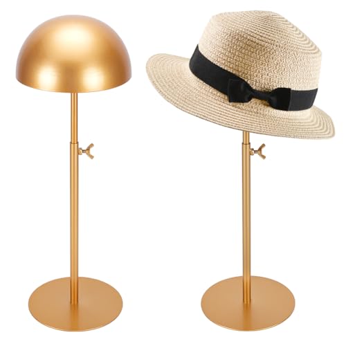 UNICRAFTALE 2 Satz Goldener Hut Organizer Höhenverstellbarer Hutständer Perückenständer Aus Eisen Kappenständer Freistehende Perückenanzeige Für Cowboyhüte Dekoration Höhe 31~51cm von UNICRAFTALE