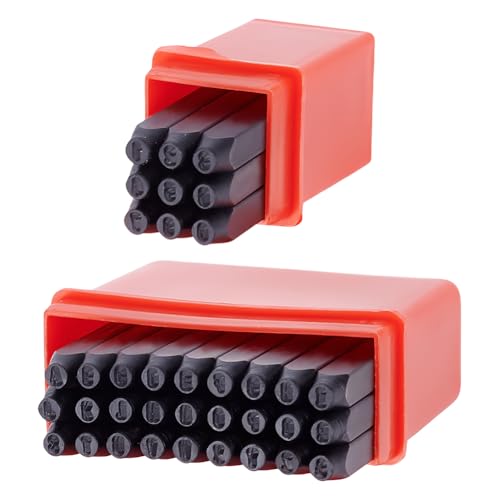 UNICRAFTALE 2 Set 2mm Metall Buchstabenstanzer Set Stahl Zahlen Und Buchstaben Stempel Set Mit Etui Stanzwerkzeug Set Zum Prägen von Metallstempeln Kunststoff Holz Leder von UNICRAFTALE
