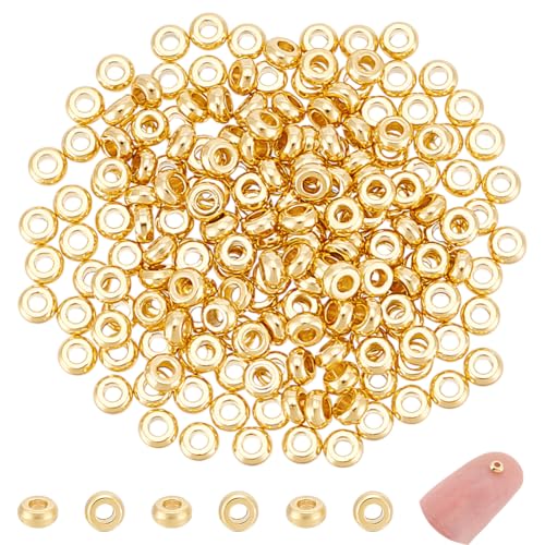 UNICRAFTALE 200 Stück 18 Karat Vergoldete Abstandsperlen Scheibenperlen Rondell Abstandsperlen Armbandperlen Metallperlen Flache Runde Perlen Lose Perlen Für DIY Armbänder Halsketten Schmuckbasteln von UNICRAFTALE