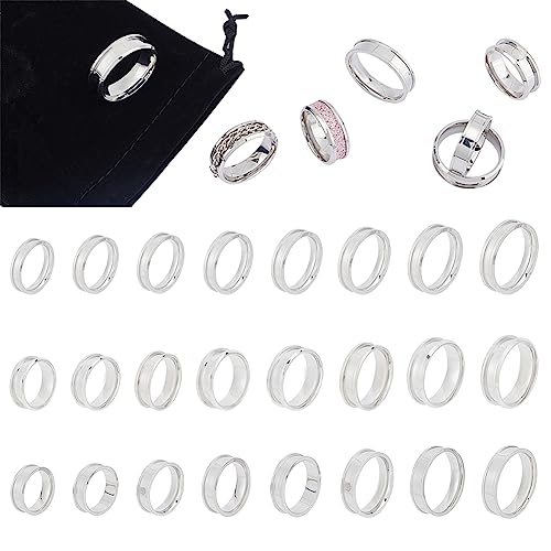 UNICRAFTALE 24 Stück 3 Stile Rohlinge Kern Ringe 8 Größen Edelstahl Rillenring Mit Samtbeuteln Runder Rohlinge Ring Für Inlay Ring Schmuckherstellung Geschenk Edelstahlfarbe von UNICRAFTALE