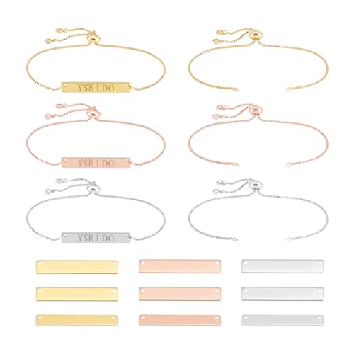 UNICRAFTALE 3 Farben 9 Satz Gravierbare Armbänder DIY Kit Einschließlich Rechteckiger Gravierbarer Blanko Tags Verbindungsanhänger Edelstahl Schiebearmband Für Erwachsene Armbänder Schmuckherstellung von UNICRAFTALE