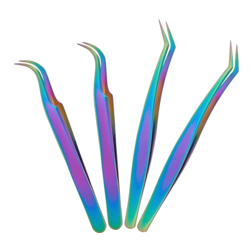 UNICRAFTALE 4 Stk 2 Stile Edelstahl Gebogen Spitz Bastel Pinzette Regenbogen Wimpern Pinzette Clips Aufkleber Picking Werkzeug Pinzette Für Heimwerker Präzisionspinzette Schmuckherstellung von UNICRAFTALE