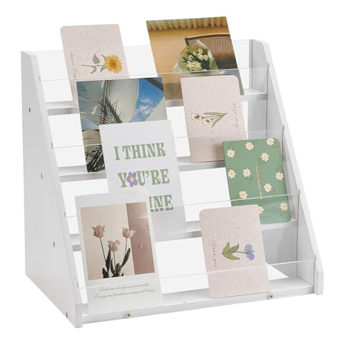 UNICRAFTALE 4 Stöckiger Präsentationsständer Für Grußkarten Vitrine Bambus Acryl Tragbarer Präsentationsständer Für Aufkleber Postkartenständer Weiße Theke Verkaufspräsentationsständer Für Tischplatte von UNICRAFTALE