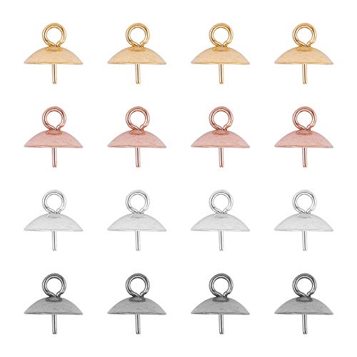 UNICRAFTALE 40 Stück 4 Farben 8mm Edelstahlbecher Pearl Peg Bails Stiftanhänger Vakuumbeschichtungsschraube Augenstifte Verschlusshaken 0.7 mm Stift Augenschrauben Für Die Herstellung von UNICRAFTALE