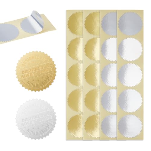 UNICRAFTALE 400 Stück 2 Farben Präge Blanko Aufkleber Metallische Aufkleber Gewelltem Rand Selbstklebende Zertifikatssiegel Geprägte Folienaufkleber Siegelaufkleber Für Prägestempel Weinflaschen von UNICRAFTALE