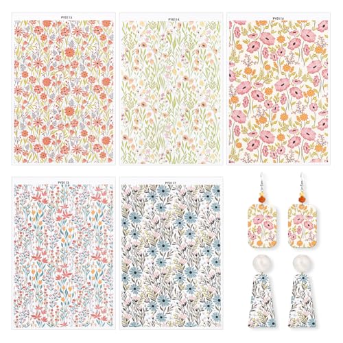 UNICRAFTALE 5 Stück 5 Stile Wildblumen Transferblätter Polymer Ton Transferpapier Für Florale Tone Vintage Gänseblümchen Blumen Transferpapier Für Die Schmuckherstellung Polymer Ton Ohrringe Zubehör von UNICRAFTALE