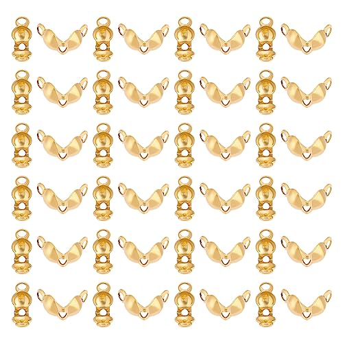 UNICRAFTALE 50 Stück Goldene Perlenspitzen Edelstahl Calotte Ends Offene Clamshell Knotenabdeckungen Umklappbare Perlenspitzen 1 mm Kleine Lochendkappen Für Knoten Und Crimpfunde Basteln 5x3x2 mm von UNICRAFTALE