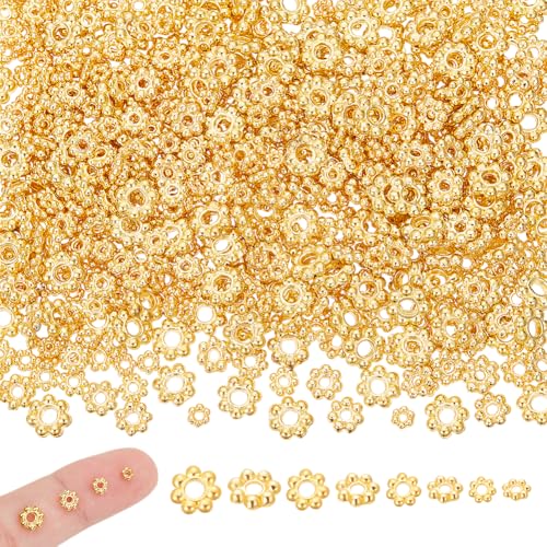 UNICRAFTALE 600 Stück 4 Stile Goldene Blumenperlen Abstandsperlen Lose Perlen Metallverbinderperlen Kleine Perlen 0.8-1.6mm Loch Für Die Herstellung von DIY Armbändern Und Halsketten Mit Schmuck von UNICRAFTALE