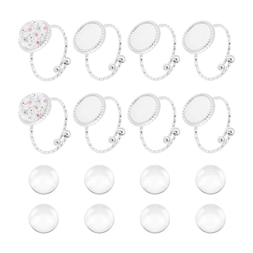 UNICRAFTALE 8 Set Verstellbarer Halbrunder Cabochon Ring DIY Rohling Kuppel Aus Edelstahl Für Die Herstellung von Offenen Manschettenringen Ringrohlinge Glas Cabochons Zur Schmuckherstellung von UNICRAFTALE