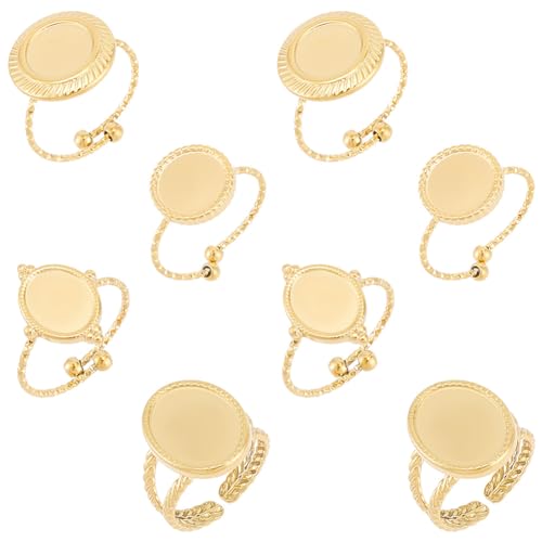 UNICRAFTALE 8 Stück 4 Stile 18K Vergoldeter Cabochon Rohlinge Ring Basen Offener Manschetten Ringe Edelstahl Blanko Kuppel Ringe Basis Schnitzmuster Lünettenbecher Ringbeschläge Für Schmuckherstellung UNICRAFTALE 8 Stück 4 Stile 18K Vergoldeter Cabochon Rohlinge Ring Basen Offener Manschetten Ringe Edelstahl Blanko Kuppel Ringe Basis Schnitzmuster Lünettenbecher Ringbeschläge Für Schmuckherstellung von UNICRAFTALE