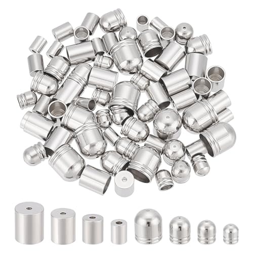 UNICRAFTALE 80 STK 2 Stile 8 Größen 304 Edelstahl Kordelenden Metall Endkappen Säulen Kordel Endkappen Leder Kordel Enden Terminatoren Schmuck Endspitze Perlenkappen Für DIY Armbänder Ohrringe von UNICRAFTALE