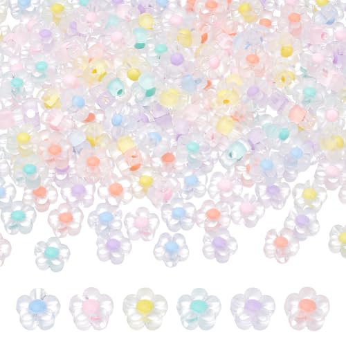 UNICRAFTALE Ca. 300 Stück Acryl Blumenperlen Mix Bonbonfarben Transparente Perlenanhänger Blumen Pastellblumen Abstandsperlen Mit 3mm Loch Für Heimwerker Basteln Zöpfe Armbänder Ohrringe von UNICRAFTALE
