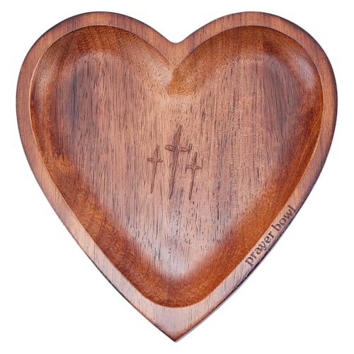 UNICRAFTALE Herz Gebetsschale Hölzerne Gebetsschale Mit Kreuz Christliche Geschenke Für Frauen Herzförmige Gebogene Dekorative Schale Harz Gebetsteigschale Für Zuhause Party Hochzeit 23x22x2.2cm von UNICRAFTALE