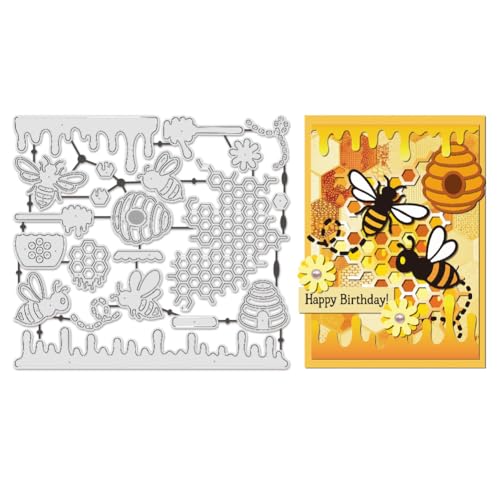 UNICRAFTALE Honigbienenenstock-Rahmen, Metall-Stanzformen für Kartenherstellung, Waben-Stanzformen, Tier-Kohlenstoffstahl, Prägeschablone, Scrapbooking, Schablone für DIY-Fotoalbum, Dekoration von UNICRAFTALE