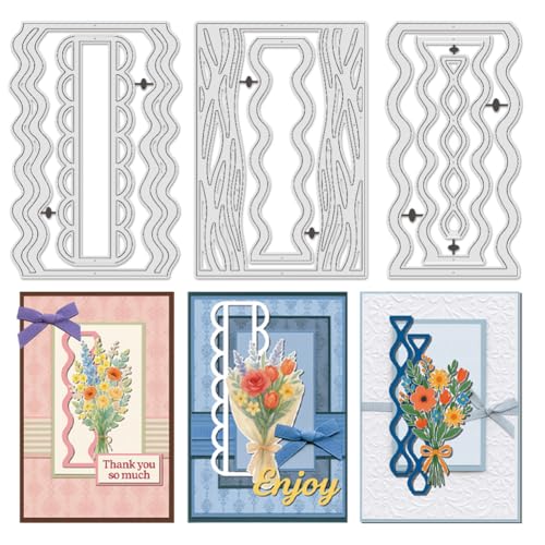 UNICRAFTALE Metall-Stanzformen für Kartenherstellung, Wellenrahmen, Wellenrahmen, Karbonstahl, Prägeschablone für DIY, Scrapbooking, Fotoalbum, Dekoration, 7 Stück von UNICRAFTALE