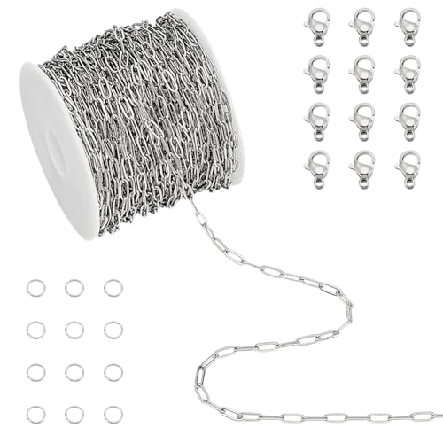 UNICRAFTALE Panzerkette, 316L chirurgischer Edelstahl, 2,5 mm breite Gliederketten, Rolle mit 20 Karabinerverschlüssen und 50 Biegeringen, Halskettenreparatur-Erkenntnisse für Schmuckherstellung, 90 m UNICRAFTALE Panzerkette, 316L chirurgischer Edelstahl, 2,5 mm breite Gliederketten, Rolle mit 20 Karabinerverschlüssen und 50 Biegeringen, Halskettenreparatur-Erkenntnisse für Schmuckherstellung, 90 m von UNICRAFTALE