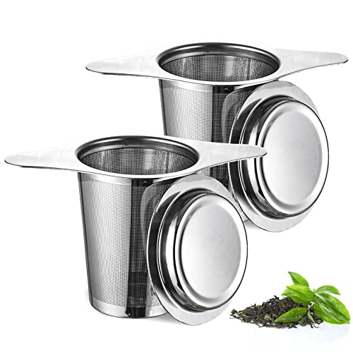 UNIDEAL 2 Stück Premium Teesieb mit Deckel und Doppel-Griff, teesieb für losen tee, teesieb für tasse, teesieb für teekanne, tee sieb, teefilter edelstahl, für die Meisten Tee-Tassen und Tee-Schalen. von UNIDEAL
