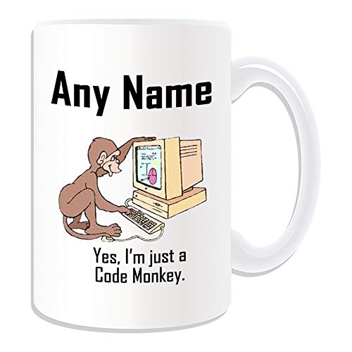 Personalisierbares Geschenk – I Am Just A Code Monkey große Tasse (Anlass-Design-Thema, weiß) jeder Name Nachricht auf Ihrem einzigartigen – Yes Computer Programmer Office Career Job Beruf Tier Web von UNIGIFT
