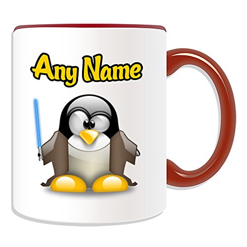 Personalisierbares Geschenk – Obi-Wan Kenobi Tasse (Pinguin-Film-Charakter-Design, Farboptionen) – jeder Name Nachricht auf Ihrem einzigartigen – Kostüm Film Superheld Star Wars Jedi Lichtschwert von UNIGIFT