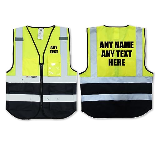 Personalisierte Salzmann 3M Warnweste mit Text oder mehrfarbigem Logo und mehreren Taschen, hergestellt mit 3M Reflektierendem Material - Gelb Marineblau hochsichtbar Sicherheitsweste Arbeitsweste von UNIGIFT